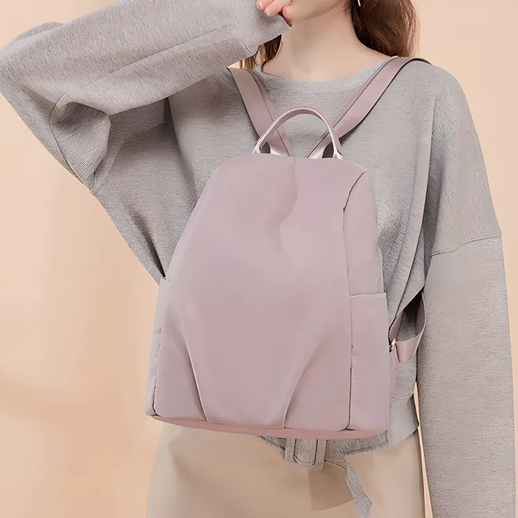防盗双肩包女新款书包简约时尚百搭大容量纯色潮背包轻便旅行包包