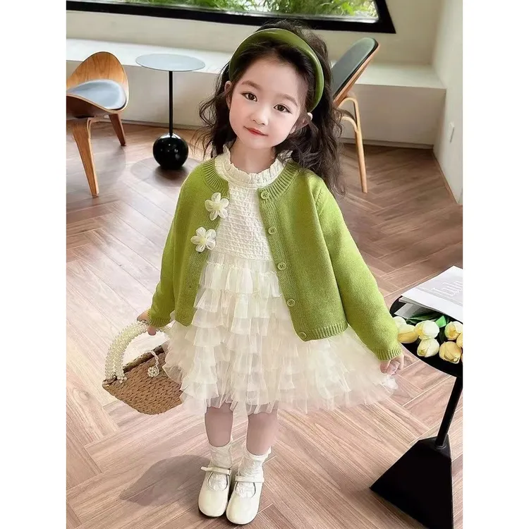 款开衫两件套连衣裙女童2024洋气连衣裙套装春装儿童洋气小女孩毛