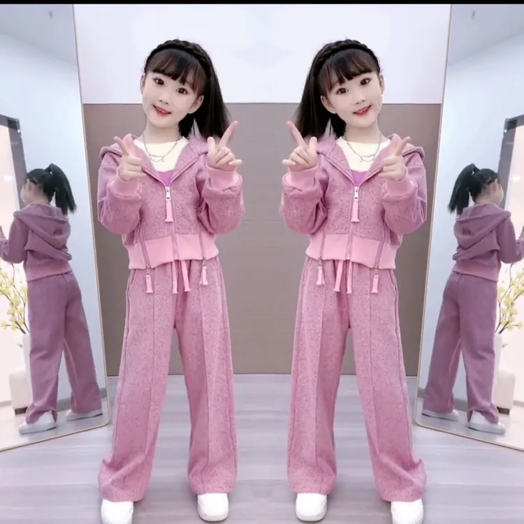 款女童秋装套装8-12岁女童春秋套装儿童春季带帽卫衣学生运动秋装