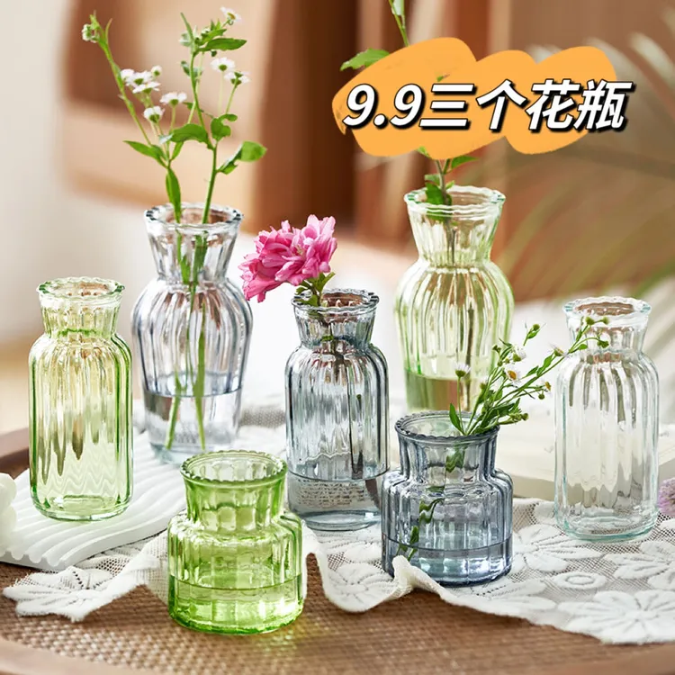 ins风迷你玻璃小花瓶水培绿植装饰桌面透明插花器摆件
