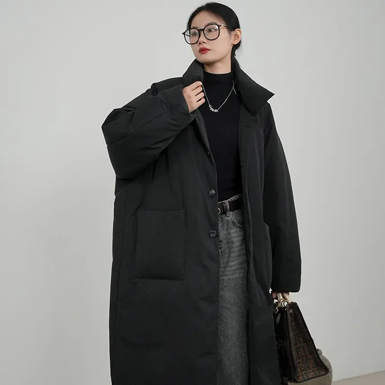 时髦廓形风衣 2024新款加厚羽绒棉服外套女长款过膝冬立翻领大衣