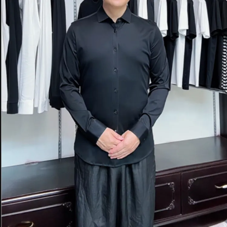 JINXIABA/金下巴180克200支双纱双面丝光四面弹针织衬衫男士衬衣