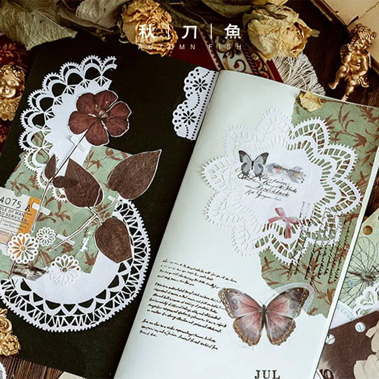 复古镂空蕾丝纸爱丽丝茶话会系列手帐日记DIY装饰拼贴素材打底纸