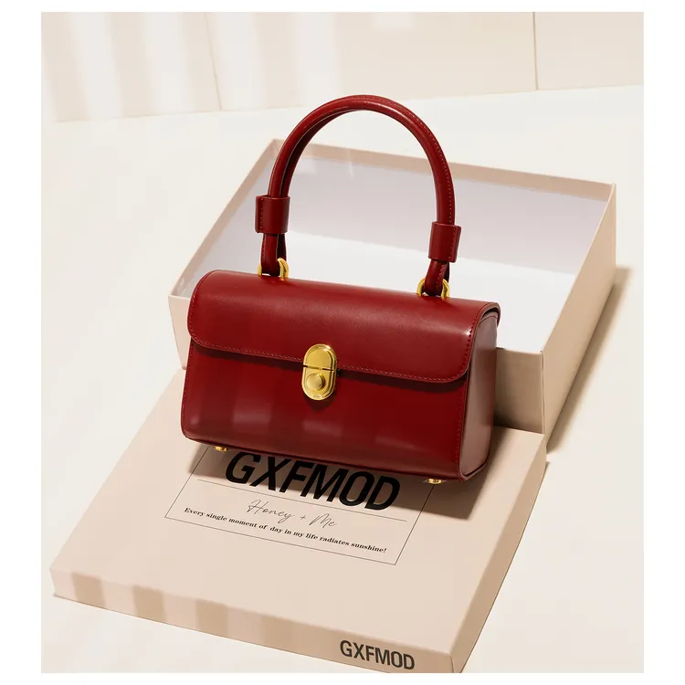 GXFMOD新款牛皮复古红色结婚包2025本命年女包单肩斜挎气质女士包