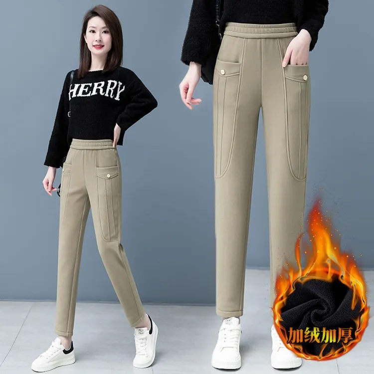 休闲裤长裤加绒加厚2023秋冬新款显瘦裤子高档女裤高腰秋裤哈伦裤