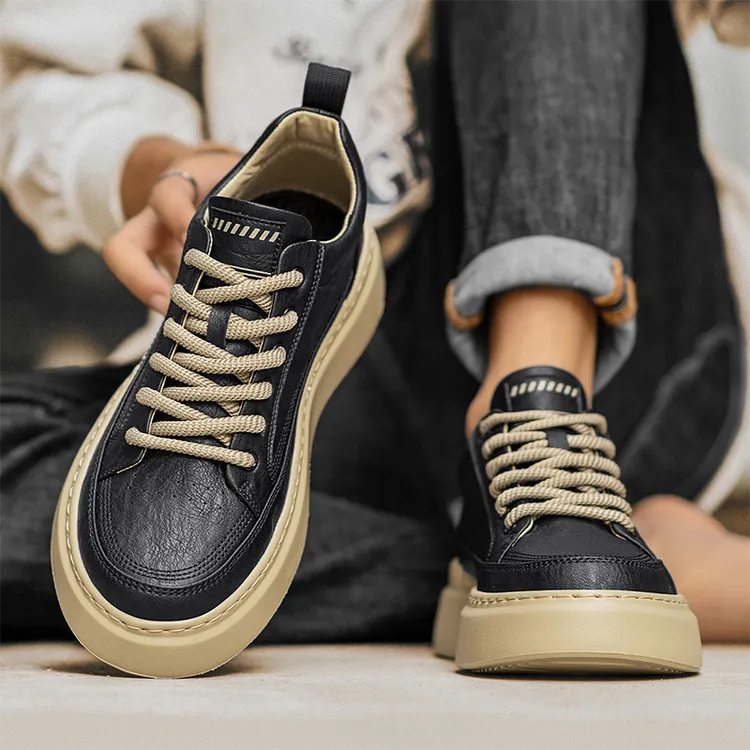 2025男鞋厚底百搭男士潮鞋黑色软底休闲板鞋时尚韩版潮流男款鞋子