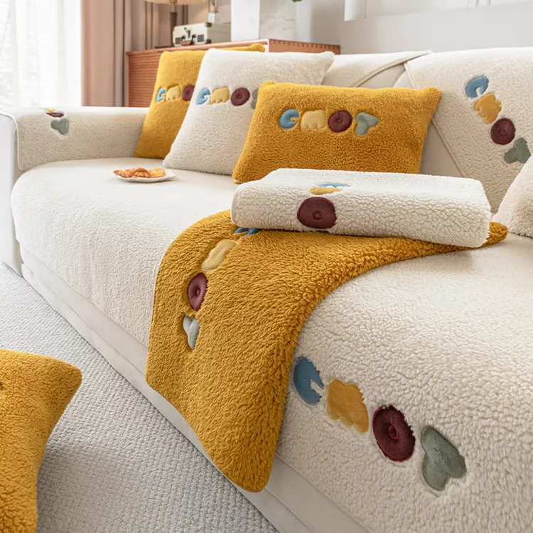 马卡龙羊羔绒沙发垫加厚保暖秋冬轻奢高端防滑垫子四季通用简约