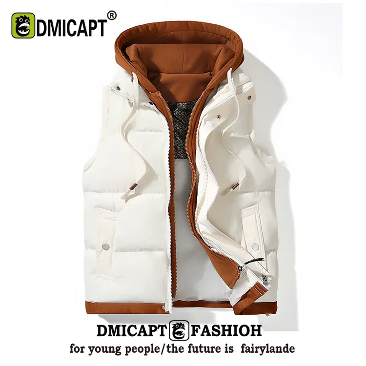 DMICAPT羽绒棉马甲冬季新款加厚保暖连帽外套坎肩无袖棉袄背心