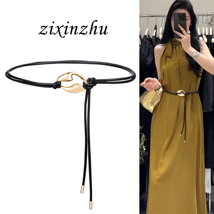 腰带女细腰绳子复古装饰连衣裙子衬衫夏季百搭黑色小皮带腰链配饰