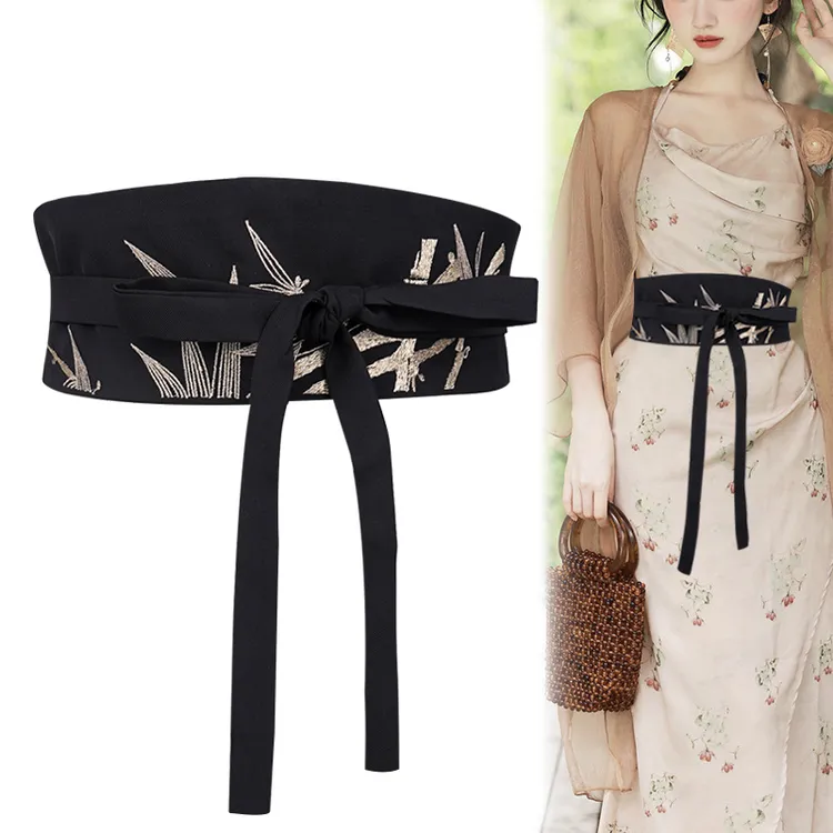 宽腰封女布料装饰连衣裙子收腰外搭汉服古风中国风刺绣绑带腰带女