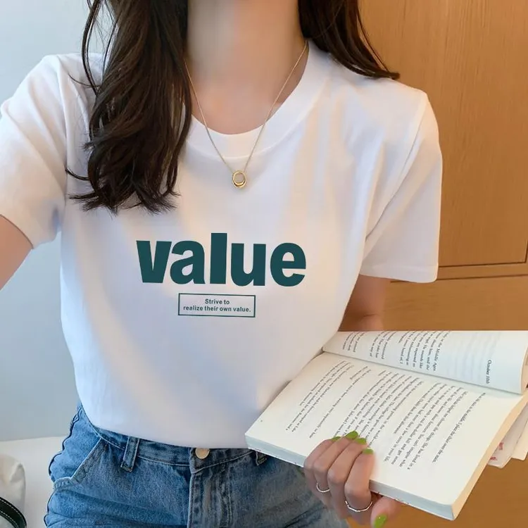 白色T恤圆领打底T恤短袖百搭女宽松纯色女上衣设计感夏季显瘦小众