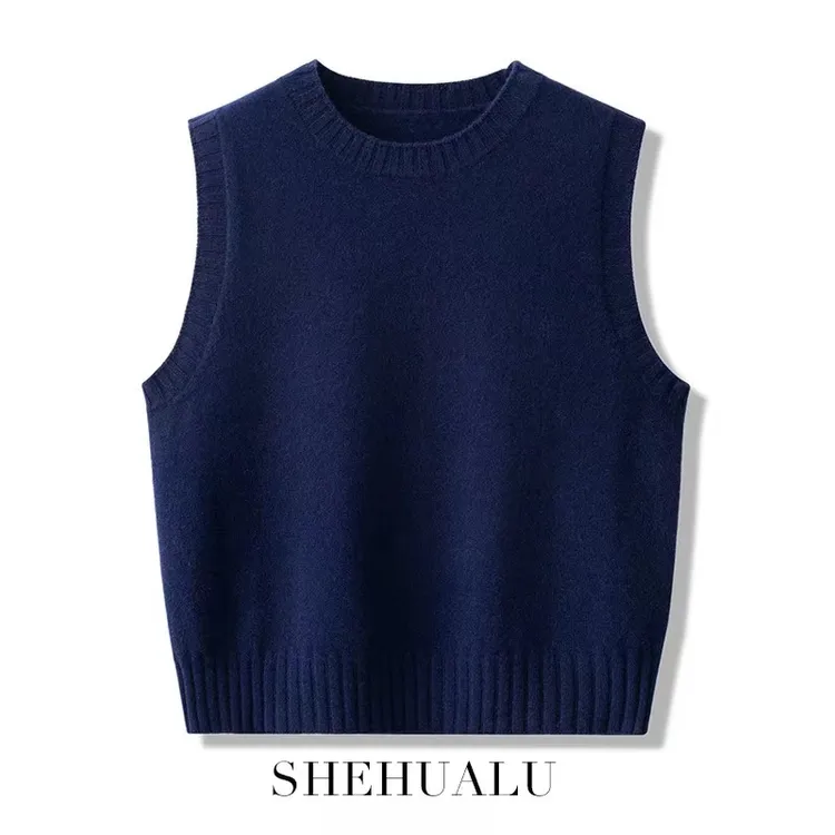 一线品牌清仓捡漏圆领针织马甲女士秋冬外穿百搭纯色坎肩毛衣背心