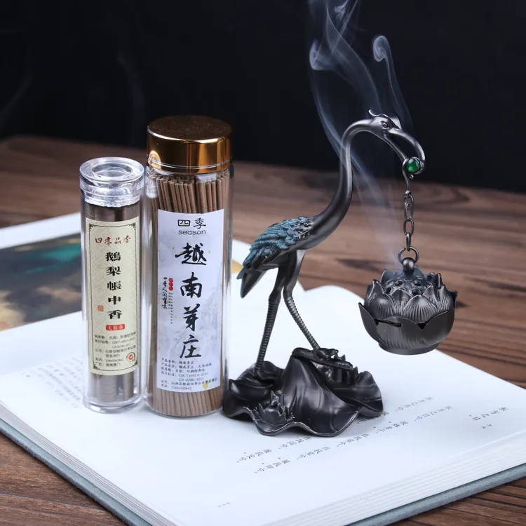 新款烧蓝仙鹤香炉（送鹅梨帐中香42片+越南芽庄30g）盘线香沉檀香