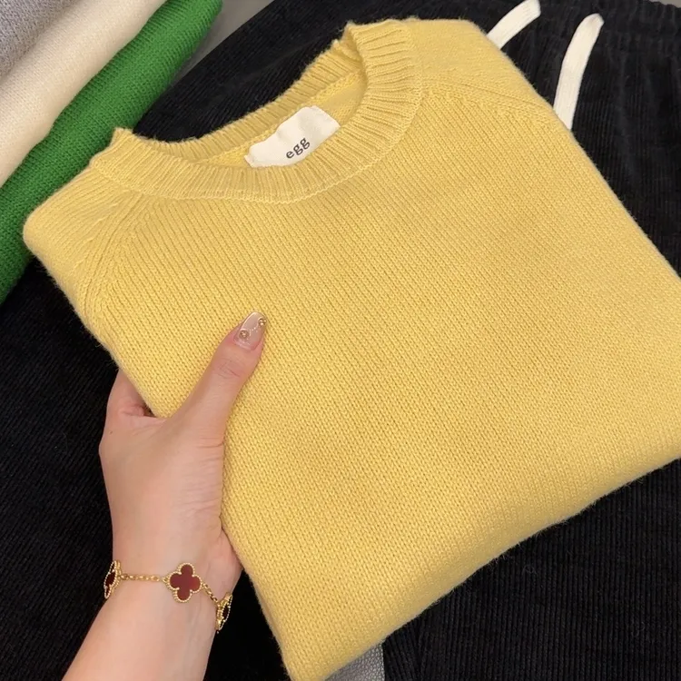 针织套头针织毛衫长袖时尚休闲百搭宽松加厚圆领秋冬韩版纯色毛衣