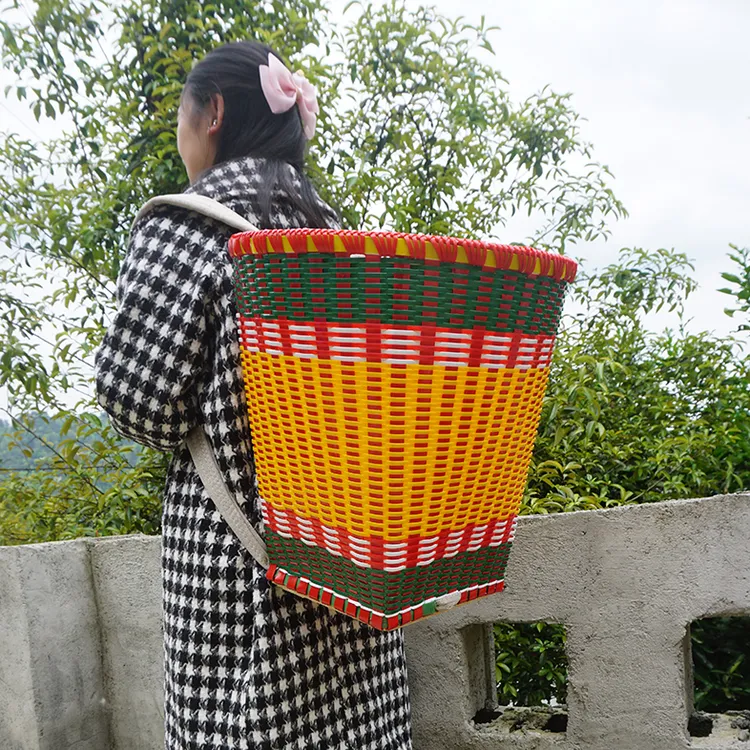 背篓塑料圆形单边口背篼买菜家用加厚编织藤编全手工背篼背筐农用