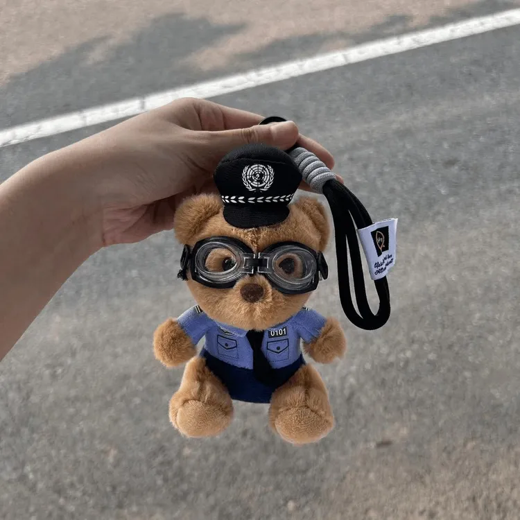 交警小熊警察网红公仔钥匙扣玩偶铁骑挂件机车泰迪熊可爱毛绒M353