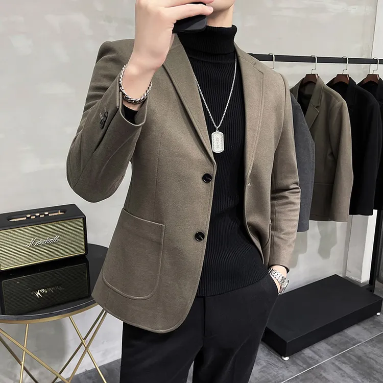 男士秋冬百搭加厚星空呢西服外套商务休闲呢子西装外套修身帅气