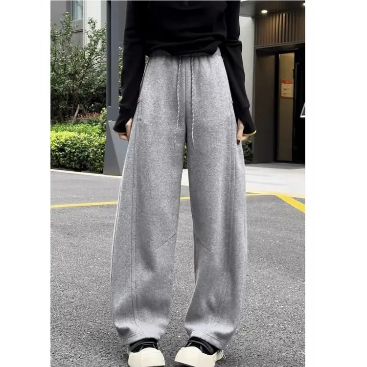 2024冬季新款加绒加厚显瘦宽松阔腿休闲裤子微胖大码小个子弯刀裤