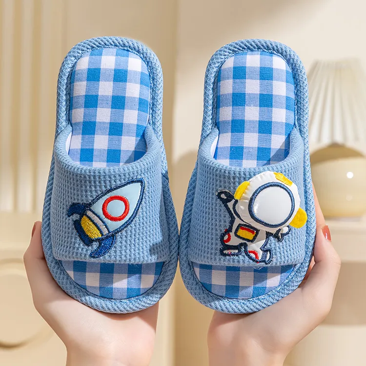 儿童拖鞋亚麻男童棉布室内女童春秋小孩宝宝地板男孩防滑夏季家居