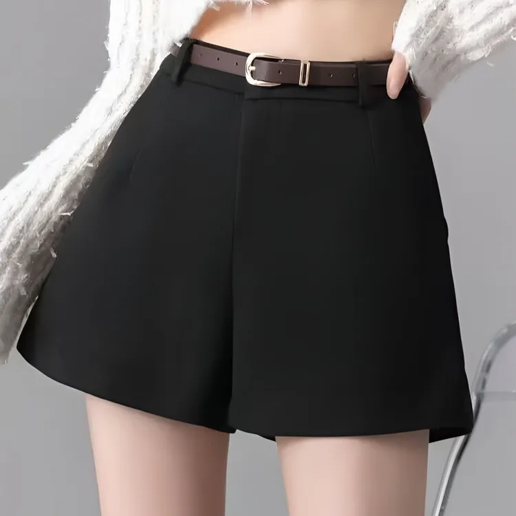 大码毛呢短裤女秋冬新款胖妹妹mm高腰阔腿裤梨型身材穿搭外穿靴裤