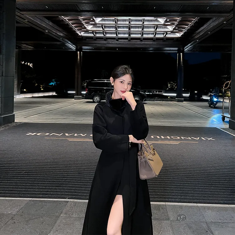 水貂毛领双面羊绒大衣女中长款冬季新款韩版高端轻奢气质毛呢外套