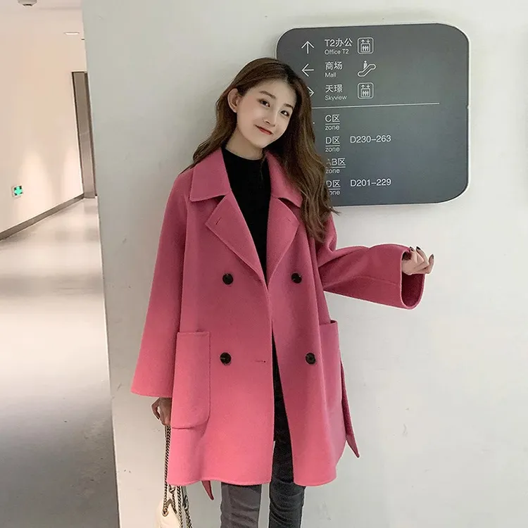 羊毛大衣女2025秋冬新款小个子高端赫本风中长款斗篷双面毛呢外套