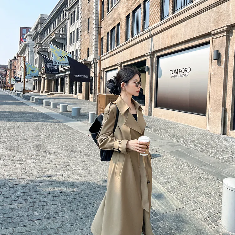 法式大牌风衣外套女2025新款春秋季高级感收腰垂感气质中长款大衣