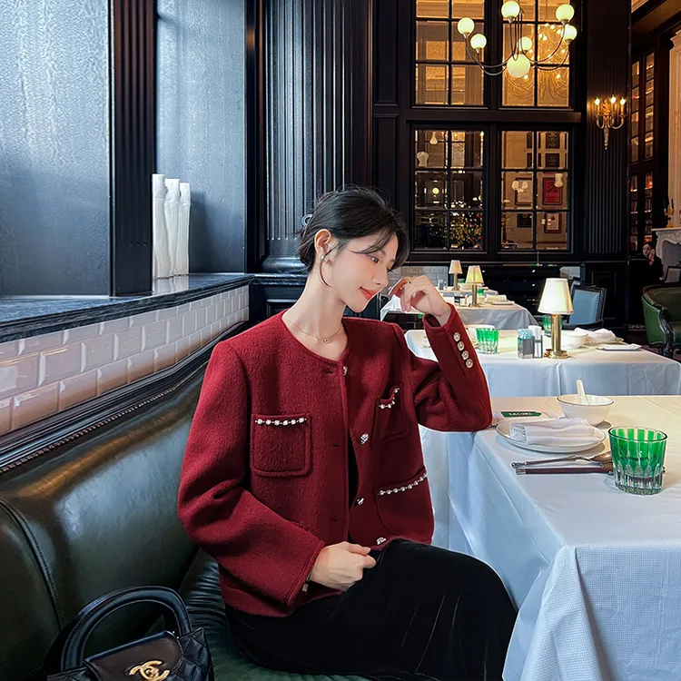 小香风双面羊绒大衣女2024秋冬季新款高端气质小个子短款毛呢外套