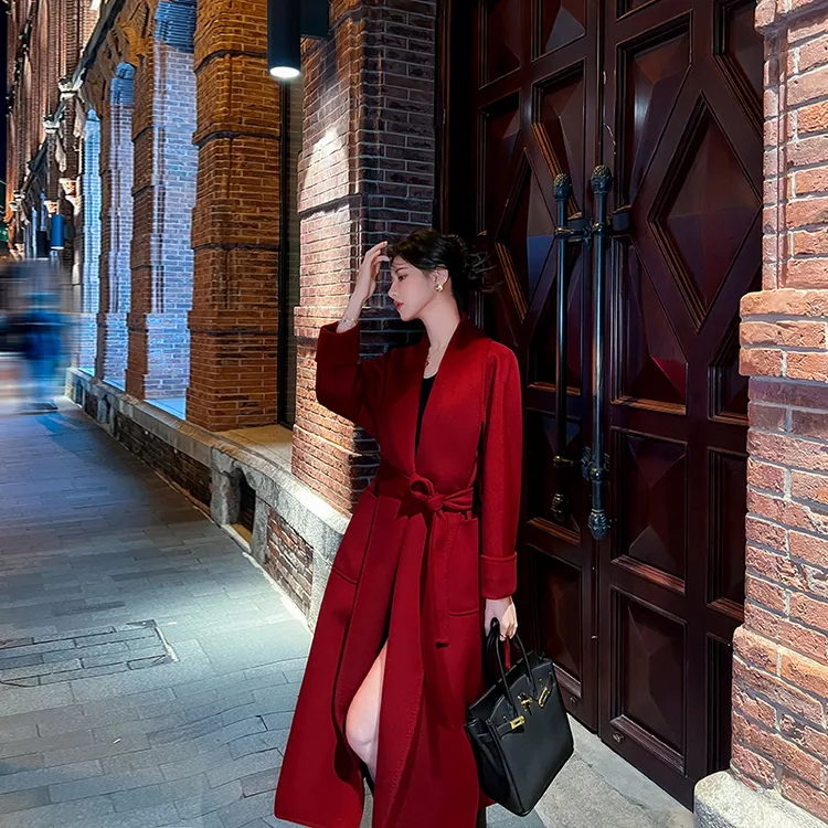 红色羊绒大衣女2025秋冬新款高级感宽松气质结婚穿双面羊毛呢外套