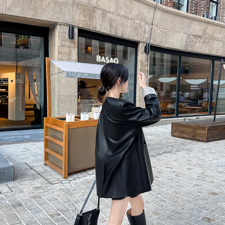 黑色复古皮衣外套女2025春秋新款韩版休闲宽松高级感PU皮夹克上衣