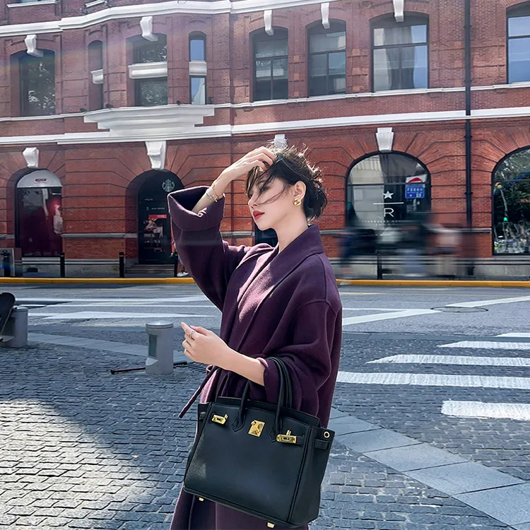 紫色双面羊绒大衣女长款2025秋冬新款韩版高端气质宽松毛呢子外套