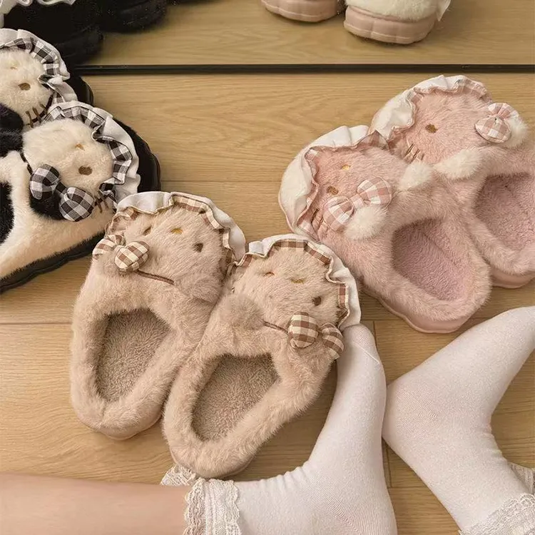 棉拖鞋女冬季新款厚底可爱卡通冬季厚底防滑加绒加厚保暖毛毛拖鞋