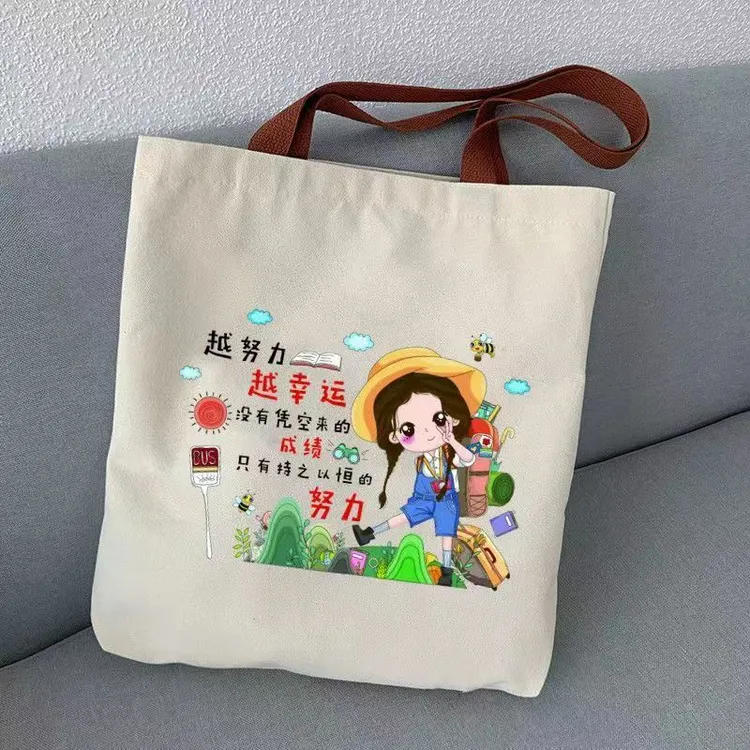 拎书袋大容量单肩包时尚新款励志帆布包文艺学生布袋包上课手提袋