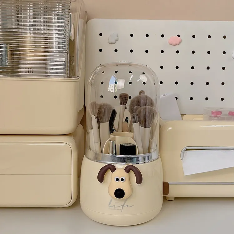旋转化妆刷收纳筒高级梳妆台桌面口红化妆品收纳盒防尘带盖笔筒大