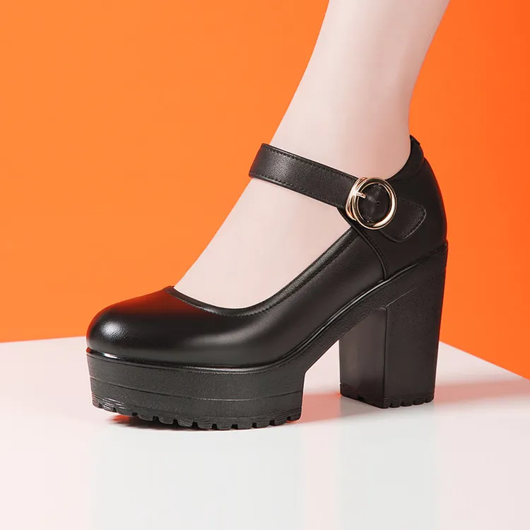 高跟圆头走秀鞋女厚底防水台旗袍模特舒适演出鞋粗跟中老年舞蹈鞋