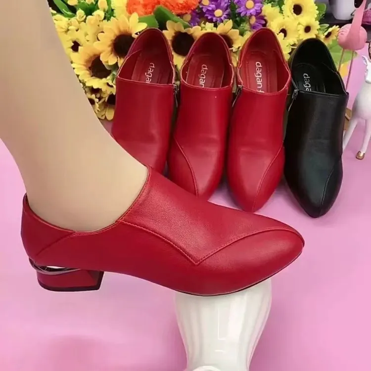 高品质真软皮百搭深口单鞋女士春秋休闲软底软面低跟中老年妈妈鞋