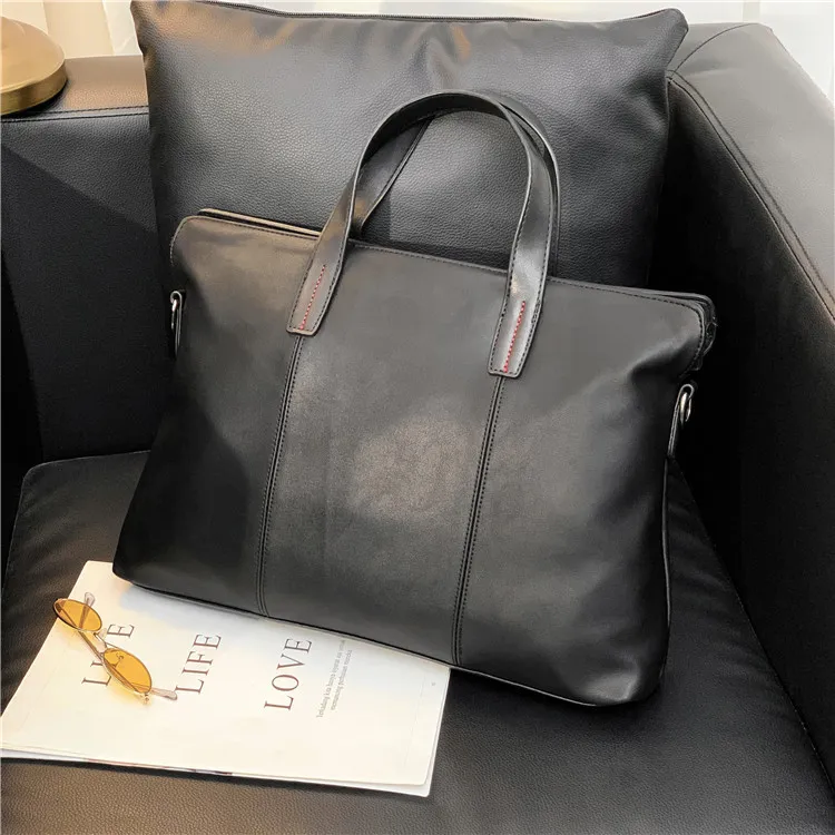 男士横款商务公文包潮流休闲文件手提出差单肩包电脑文件包时尚