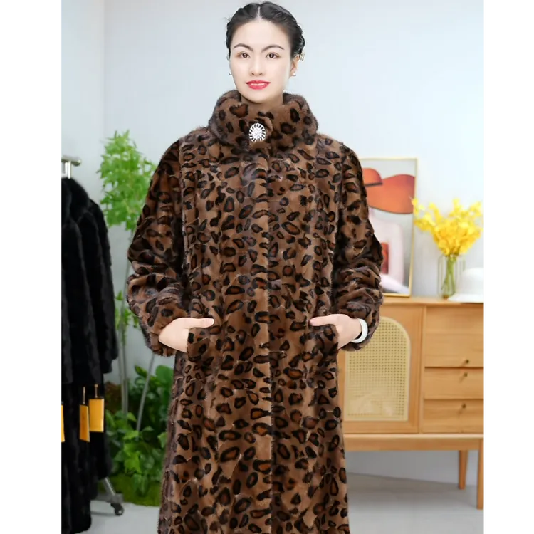 貂皮大衣女2025新款豹纹水貂毛长款过漆高端气质裘皮草外套女冬