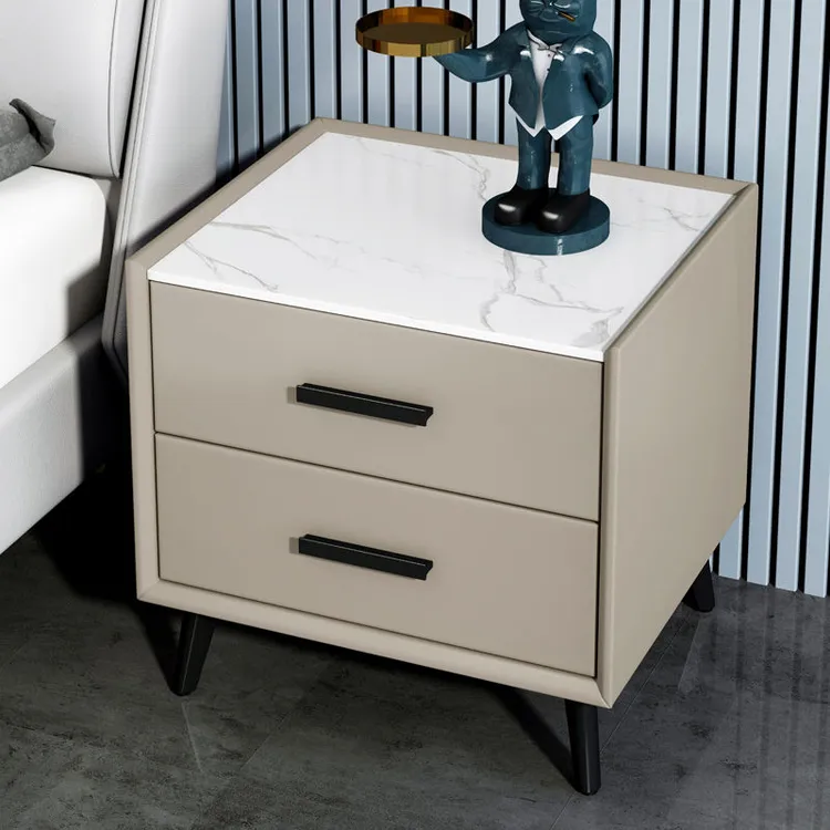 实木轻奢床头柜简约现代皮质床边柜家用卧室迷你岩板储物收纳整装