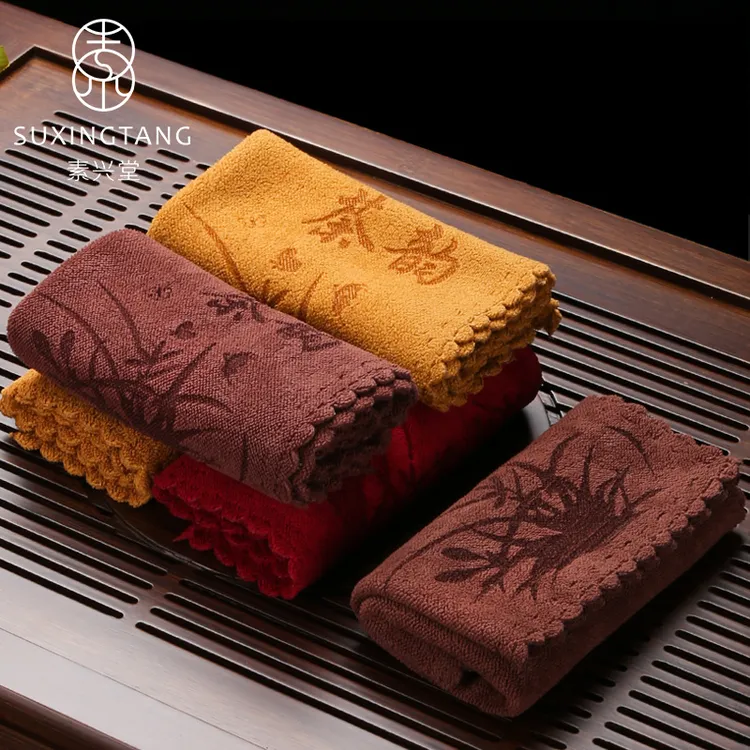 加厚高档吸水茶巾干泡彩绘茶垫干湿两用茶桌布养壶巾茶席茶具配件