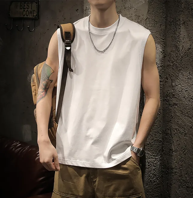 轻熟风纯色高级感坎肩背心男士夏季2024新款休闲百搭无袖打底上衣