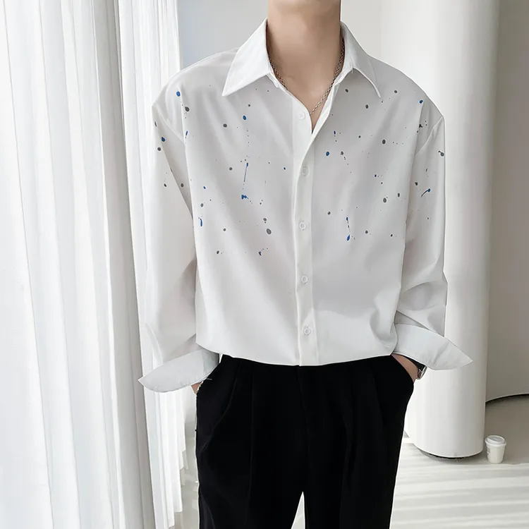 白色长袖衬衫男士休闲宽松寸衫潮流男装上衣春秋季冰丝垂感小衬衣