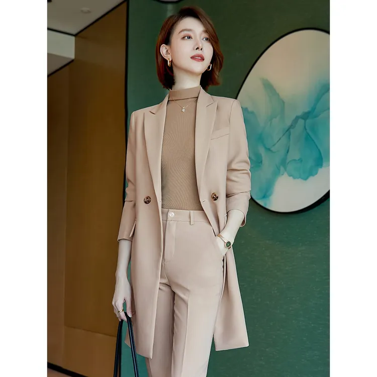 卡其色西装外套女春秋2025新款高级感职业西服套装春季中长款风衣