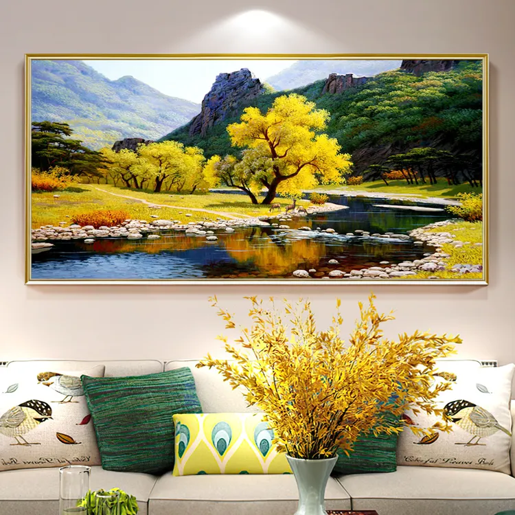 《璀璨金秋》美式山水风景客厅装饰画手绘油画办公室挂画壁画定制