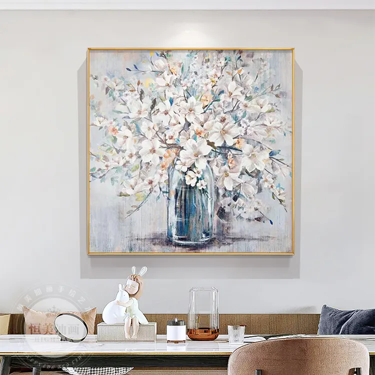 花开富贵手绘厚油肌理油画繁花盛开玄关餐厅装饰画办公室挂画定制