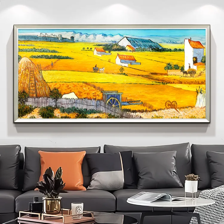 手绘油画梵高风景丰收壁画客厅挂画美式餐厅沙发背景墙玄关装饰画