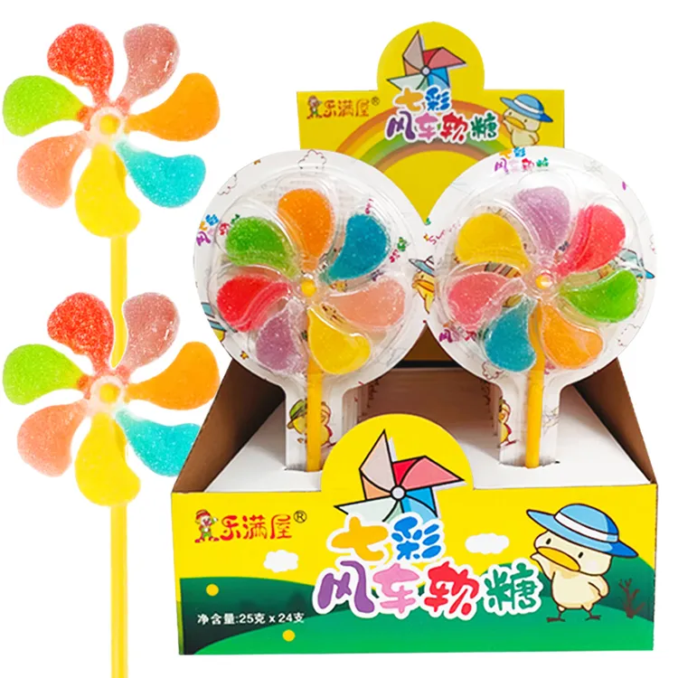 可爱儿童七彩旋转大风车软糖水果味棒棒糖网红创意好吃小卖部糖果