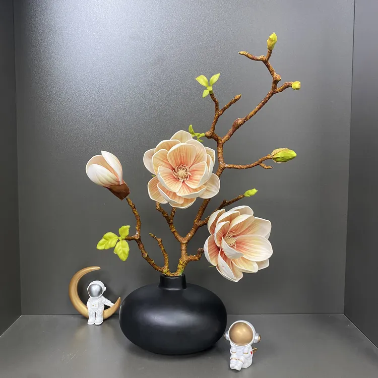 中式创意玉兰花仿真花假花电视柜玄关客厅摆件陶瓷花瓶装饰高逼真