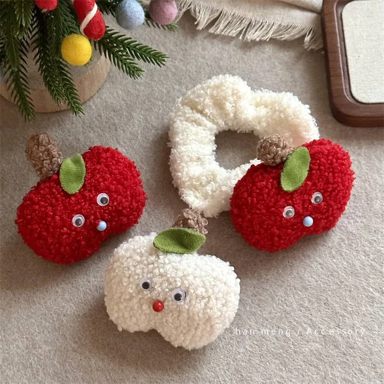圣诞苹果系列~卡通平安果发圈发夹女俏皮可爱后脑勺抓夹发饰小众