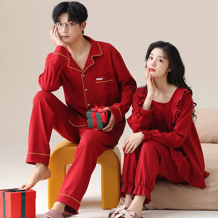 婚庆情侣结婚睡衣女春秋德绒长袖喜庆夫妻红色本命年男家居服套装